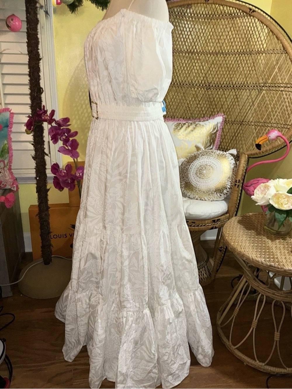 Lilly Pulitzer NWT Nessa Shoulder Maxi Dress White Jungle Cabana $348 Size XL - Picture 6 of 12